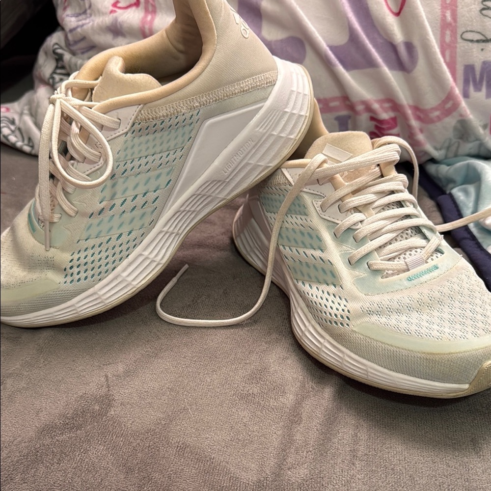 Women's Cream and Blue Athletic Shoes